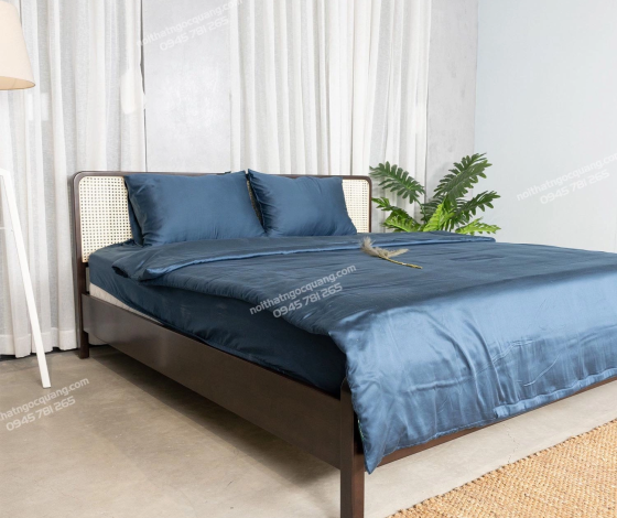 Độc đáo giường ngủ gỗ kết hợp mây đan mới