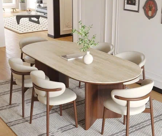 Ngắm nhìn bộ bàn ăn gỗ mặt Oval độc đáo