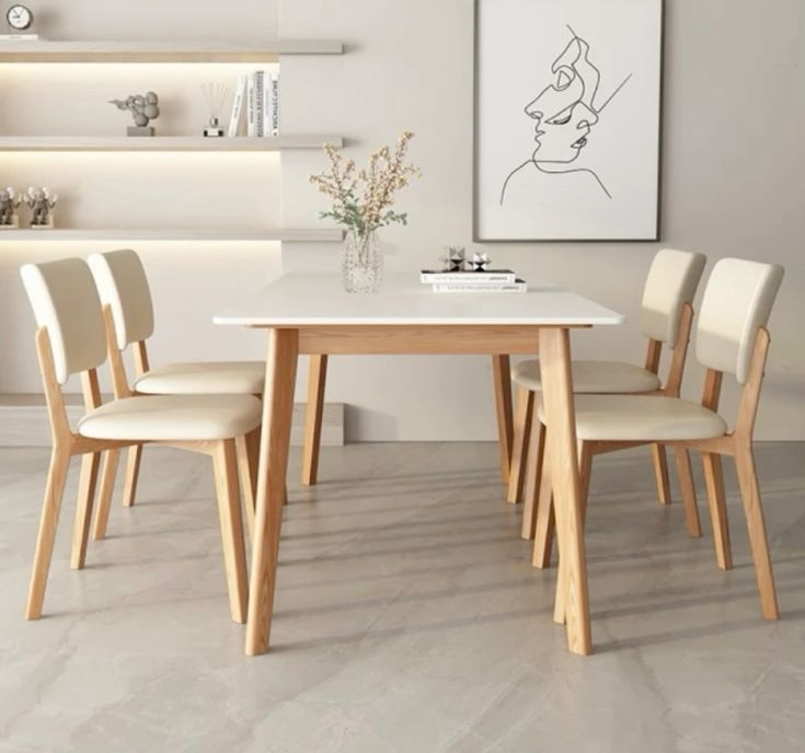 bàn ghế ăn đẹp hiện đại bằng gỗ tự nhiên kết hợp đệm nỉ.