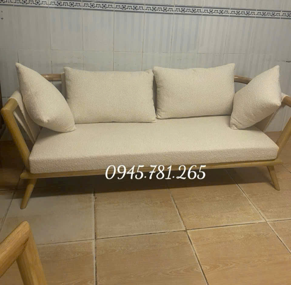 nội thất sofa Japandi decor bằng gỗ và đệm vải trung tính