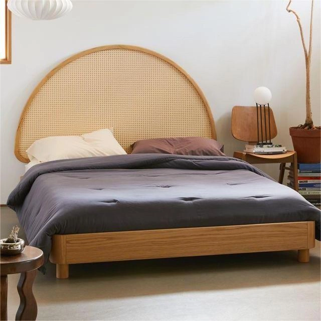 Giường  ngủ gỗ kết hợp mây đầu giường Mabelle