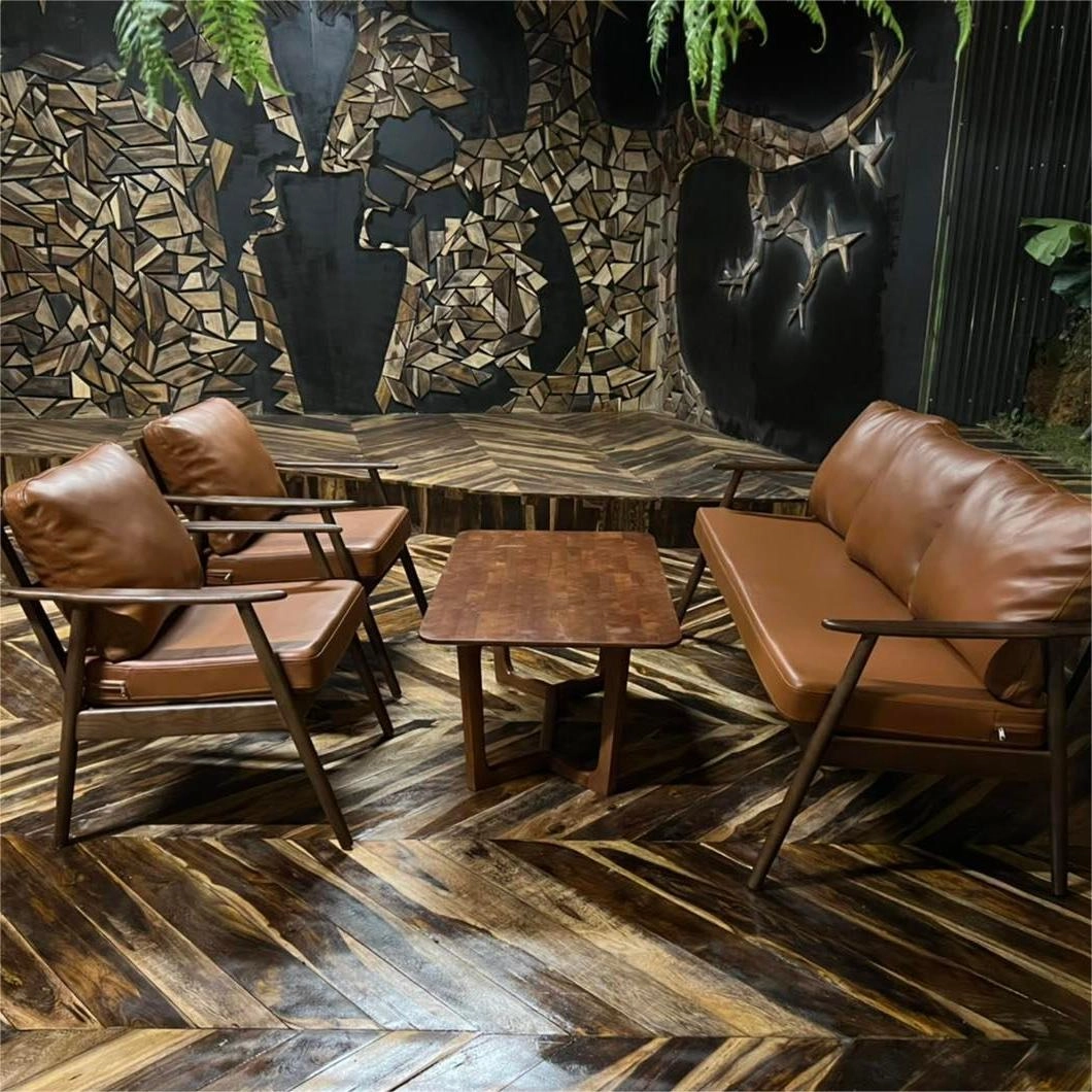 Bộ sofa cafe Cigar bọc nệm da