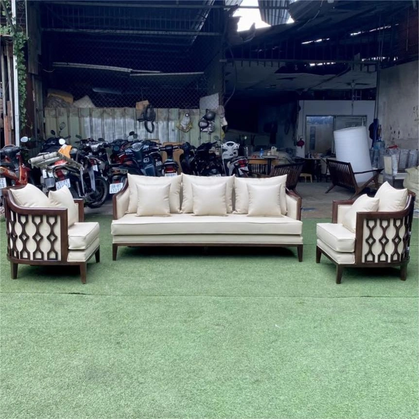  Bộ sofa phòng khách Kness phong cách Indochine bọc nệm da