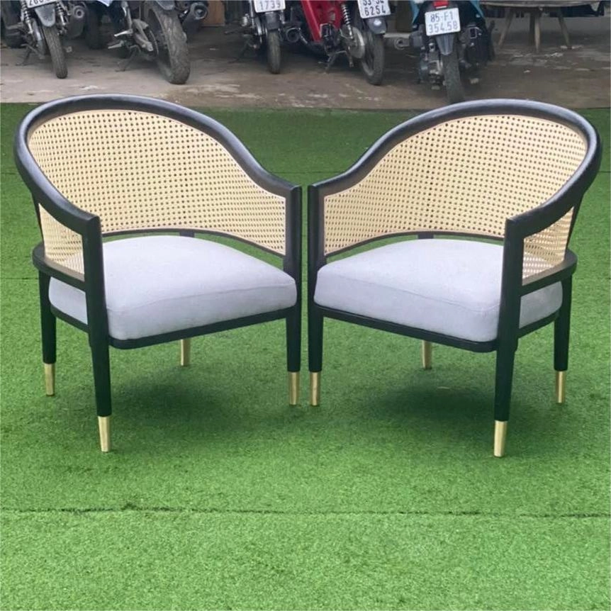 Ghế cafe gỗ đan mây Grasse chân bọc đồng