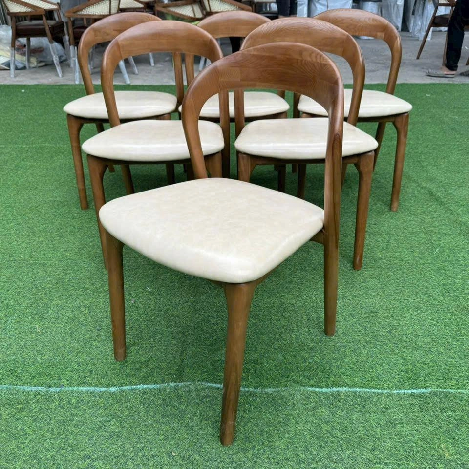 Ghế cafe Neva không tay gỗ ash bọc nệm da