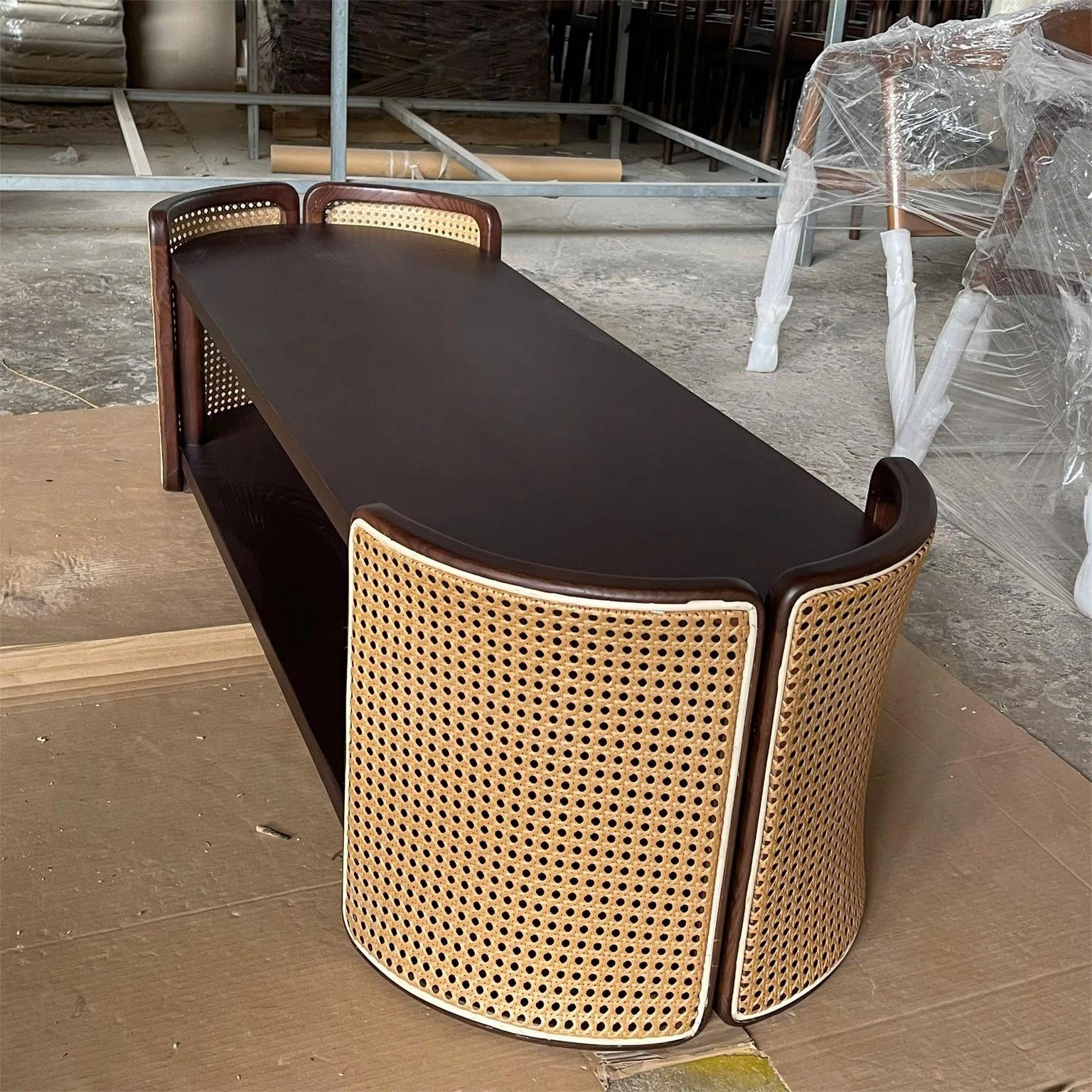 Bàn trà sofa gỗ kết hợp mây