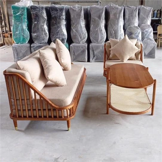 Bộ sofa gia đình KBH gỗ ash bọc nệm vải