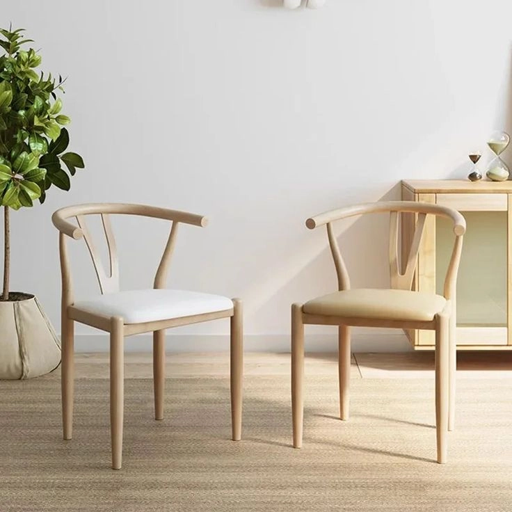 Ghế Wishbone gỗ tần bì mặt nệm da