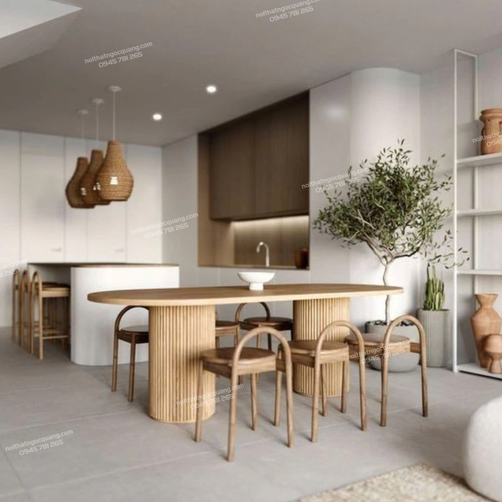 Bàn ăn decor chân trụ