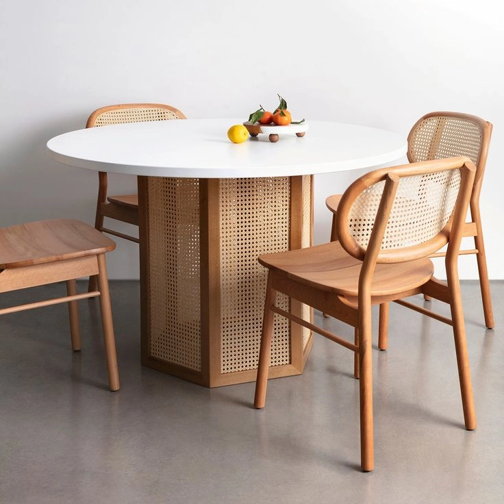 Bàn ghế cafe gỗ Vintage kết hợp mây mắt cáo