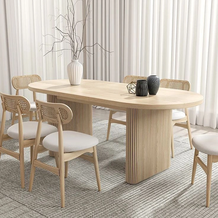 Bàn ăn chân Rustic phối ghế tựa mây