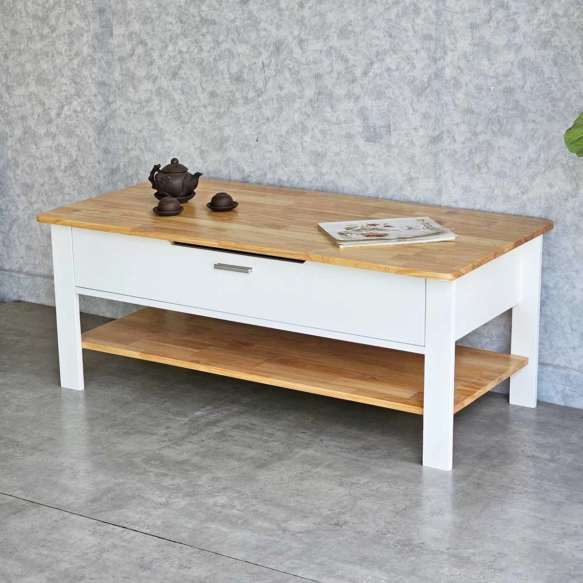 Bàn sofa chữ nhật gỗ cao su có ngăn kéo 