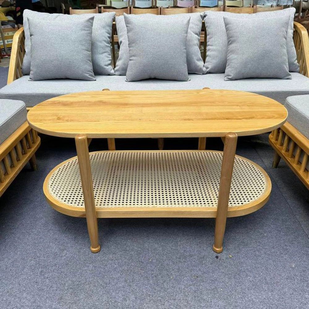 Bàn trà 2 tầng mây Oval