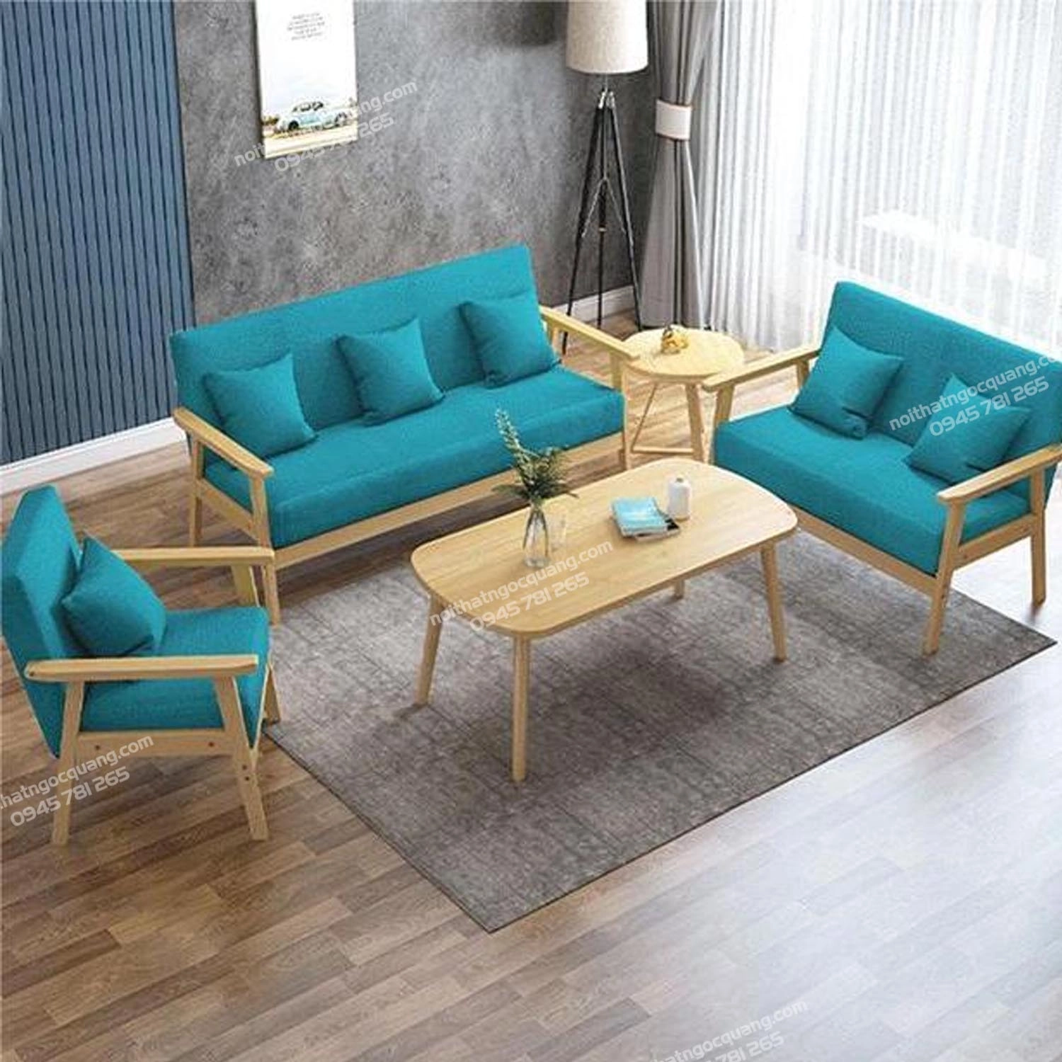 Bộ sofa gỗ chân dẹp cho phòng khách nhỏ