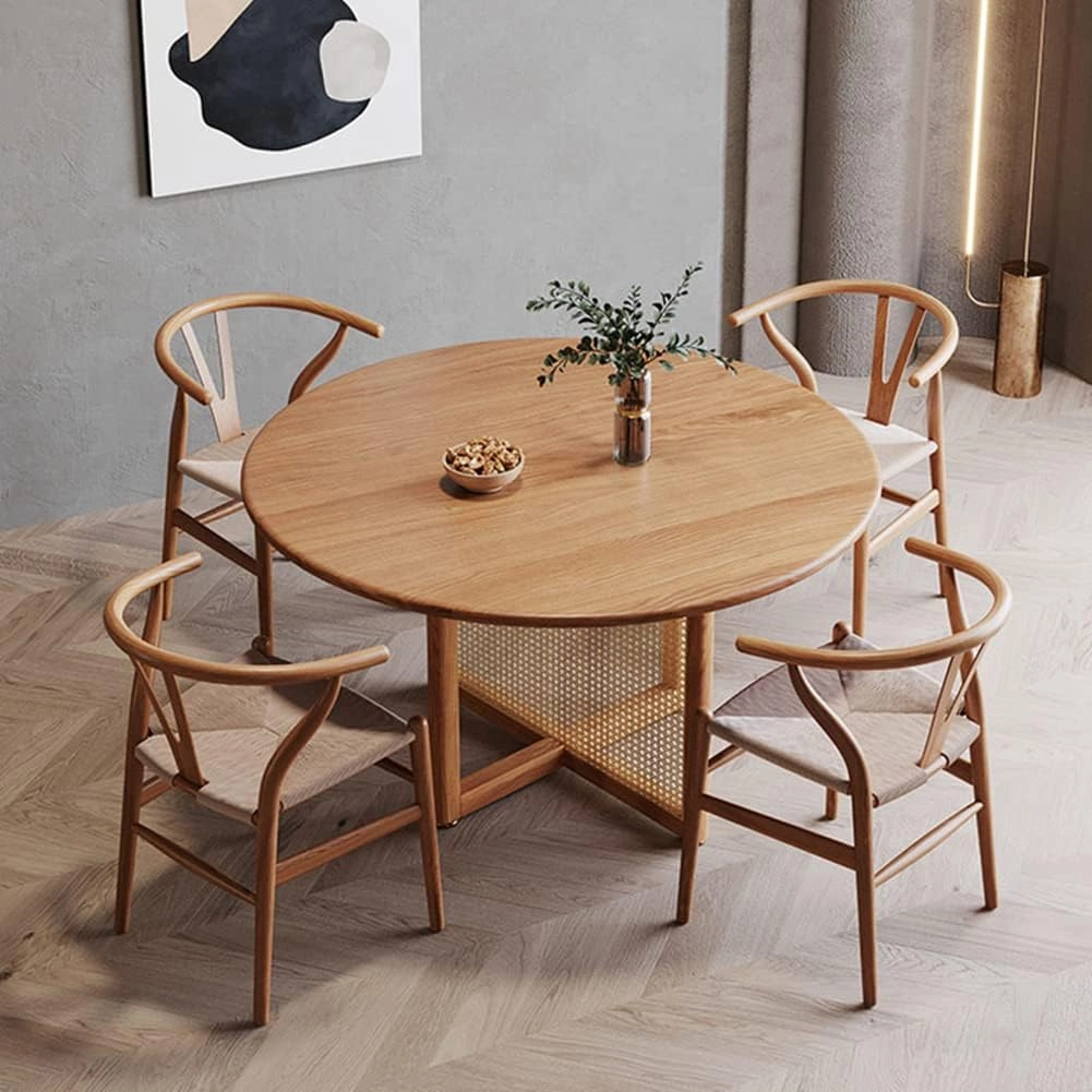 Bộ bàn ăn 4 ghế Wishbone mặt ngồi đan dây