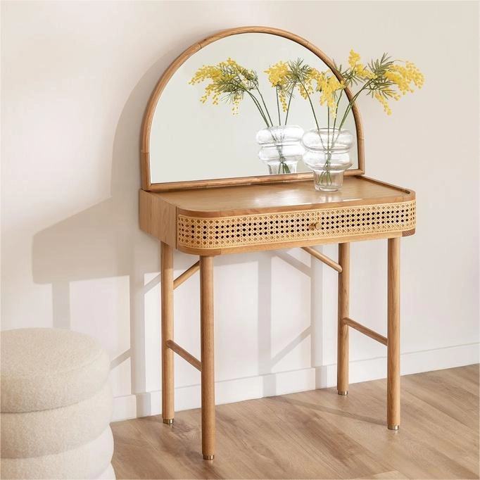 Bàn trang điểm gỗ kết hợp mây nhựa hiện đại