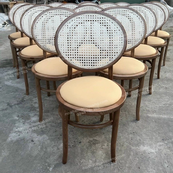 Ghế Thonet tựa mây tròn gỗ ash mặt nệm