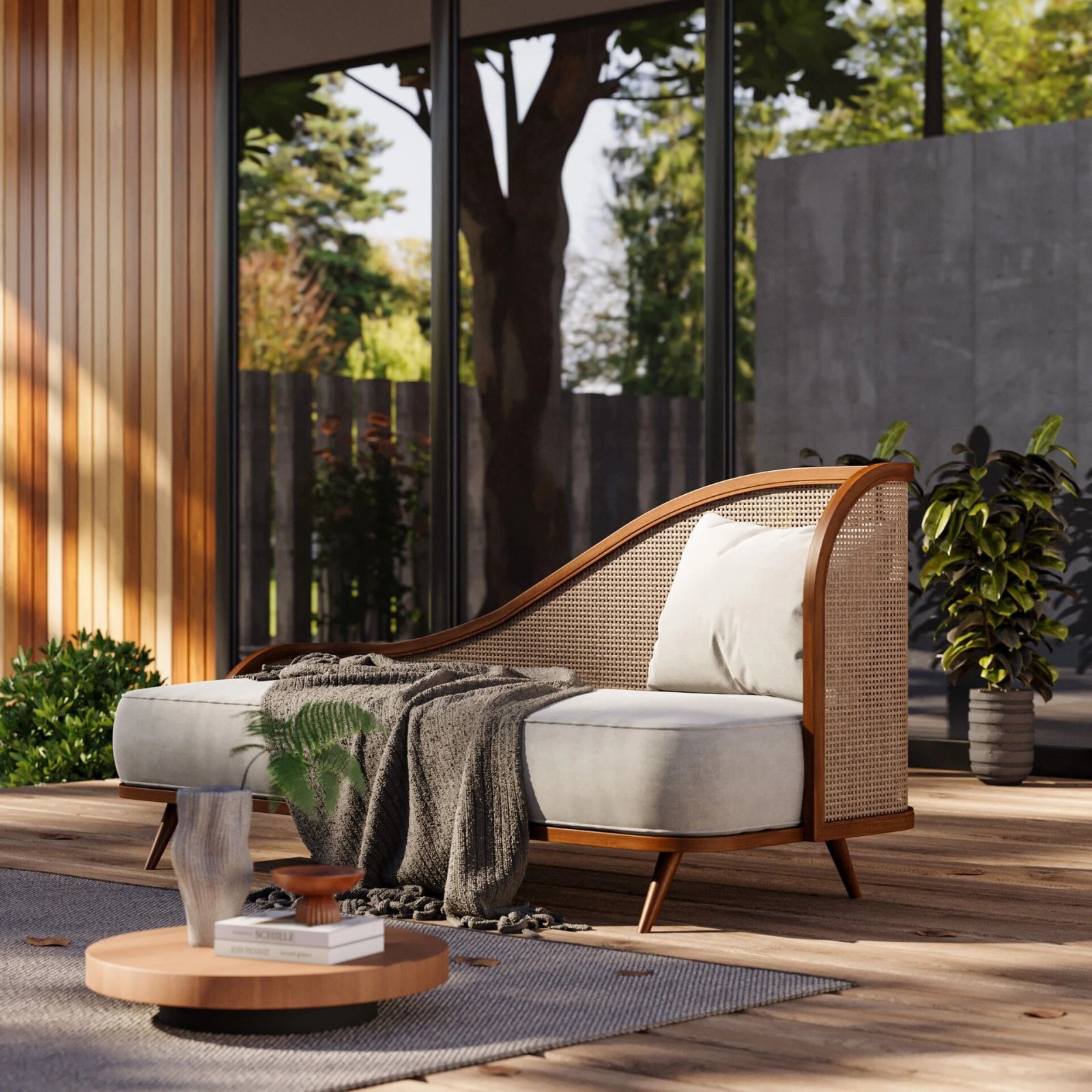 Ghế sofa decor gỗ kết hợp mây đan 