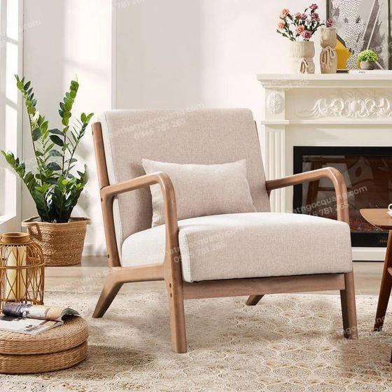 Ghế sofa tay cong đơn gỗ cao su