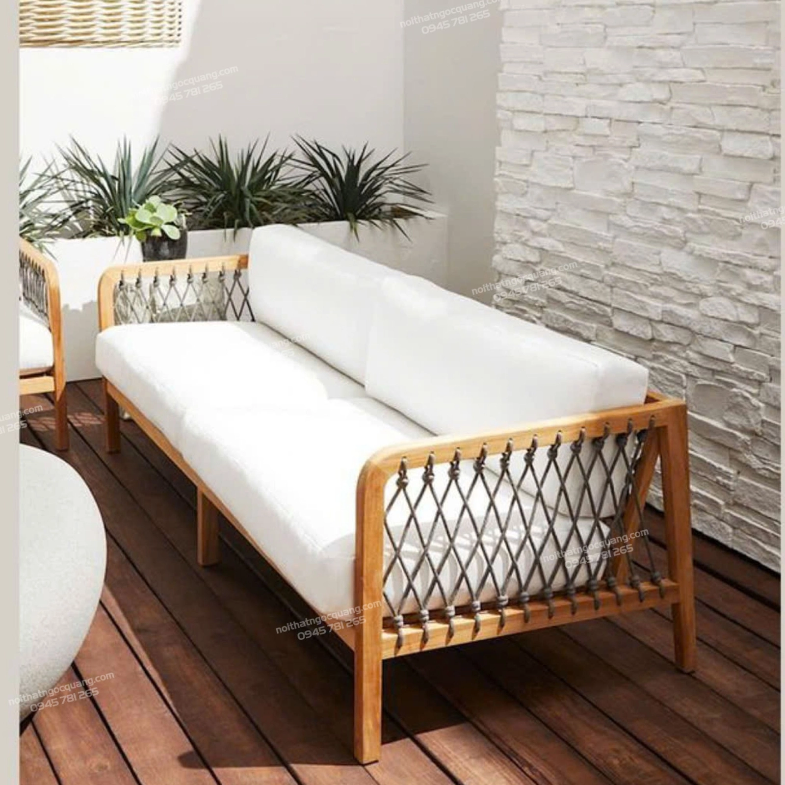 Ghế sofa băng gỗ đan dây 