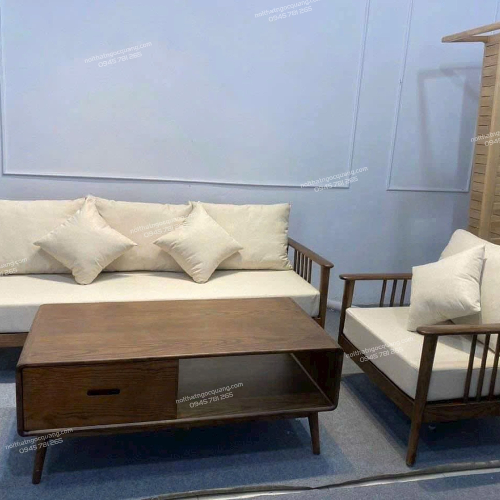Bộ sofa gỗ tay vịn gỗ Ash