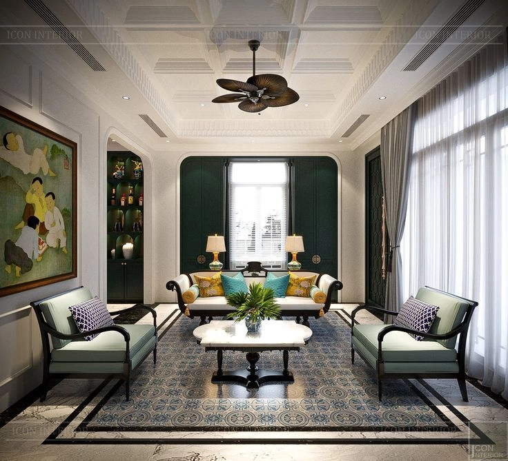 Sofa phòng khách Indochin tay cong