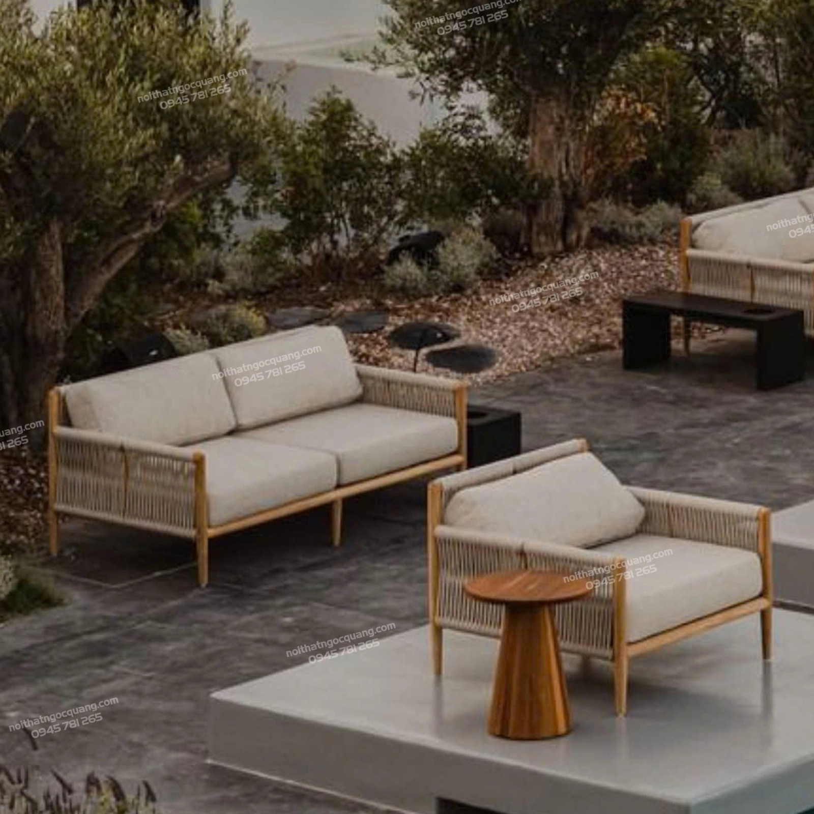 Bộ sofa gỗ nệm đan dây