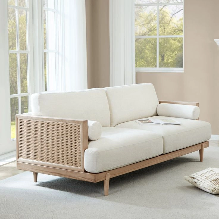 Sofa băng nệm đan mây cho phòng khách gia đình 