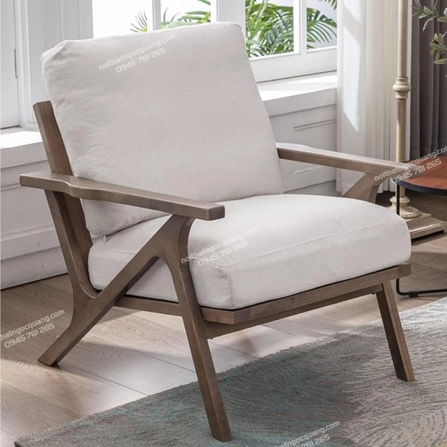 Sofa cafe chéo tay đơn gỗ tự nhiên
