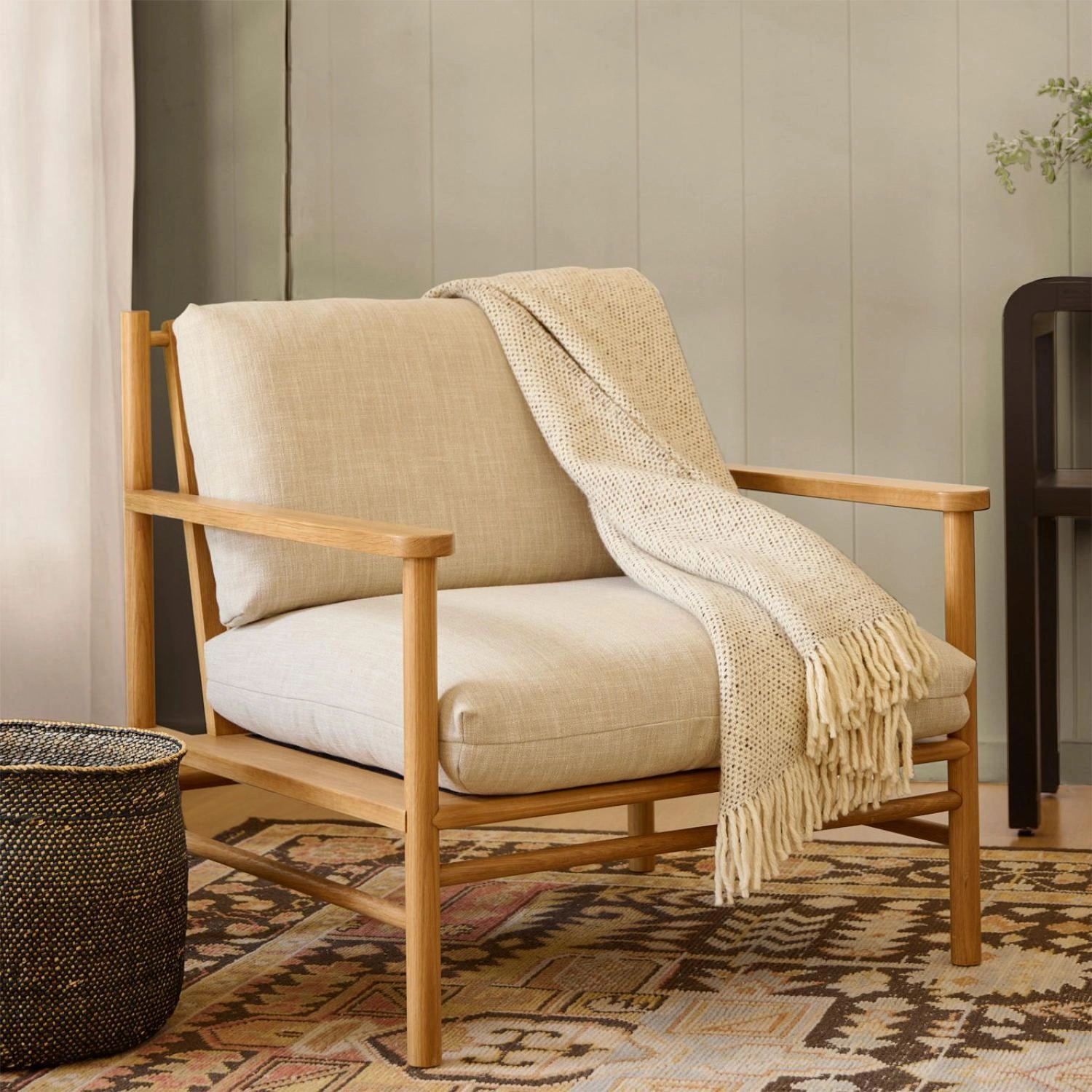 Ghế sofa đơn gỗ kết hợp mây