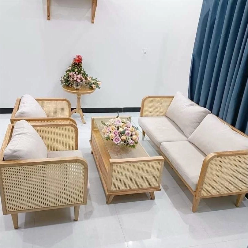 Bộ sofa gỗ kết hợp mây Selena