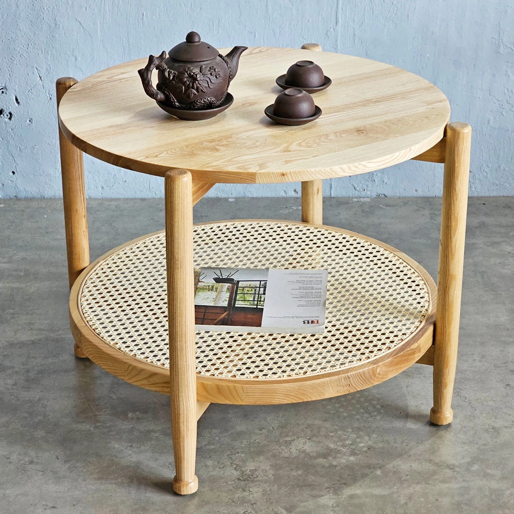 Bàn trà sofa 2 tầng mây tròn mặt gỗ