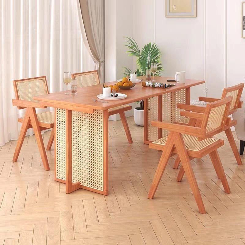 Bàn ăn gỗ kết hợp chân mây 