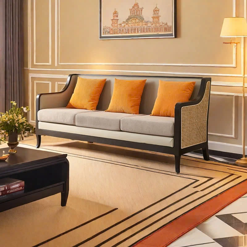 Sofa gỗ đan mây phòng khách phong cách Retro của Pháp