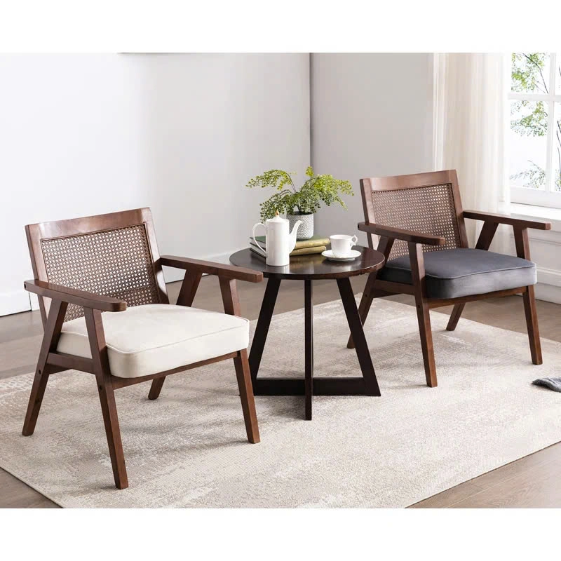 Ghế sofa cafe tựa mây mặt nệm vải gỗ Ash