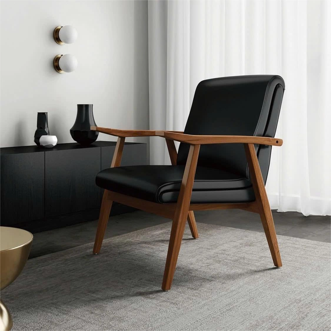 Ghế sofa cafe gỗ sồi nệm da Manhattan 