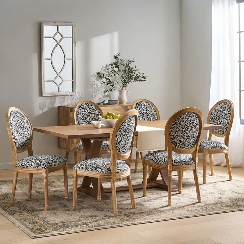 Bộ bàn ăn 6 ghế Louis không tay nệm hoa văn